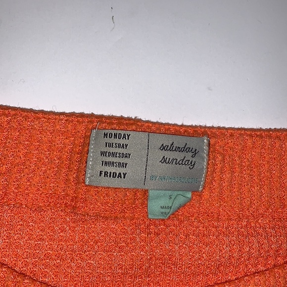 Anthropologie Saturday Sunday Coral Cropped Waffle Shirt - Women’s Size Small - Picture 6 of 7